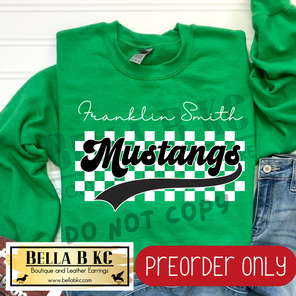 **PREORDER ONLY** FSE Mustangs Checkered B/W Mascot - Tee or Sweatshirt - 1 Week Turn Around from Date of Order