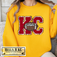 KC Football Red KC FAUX Chenille *PRINTED TO LOOK LIKE CHENILLE* Tee or Sweatshirt