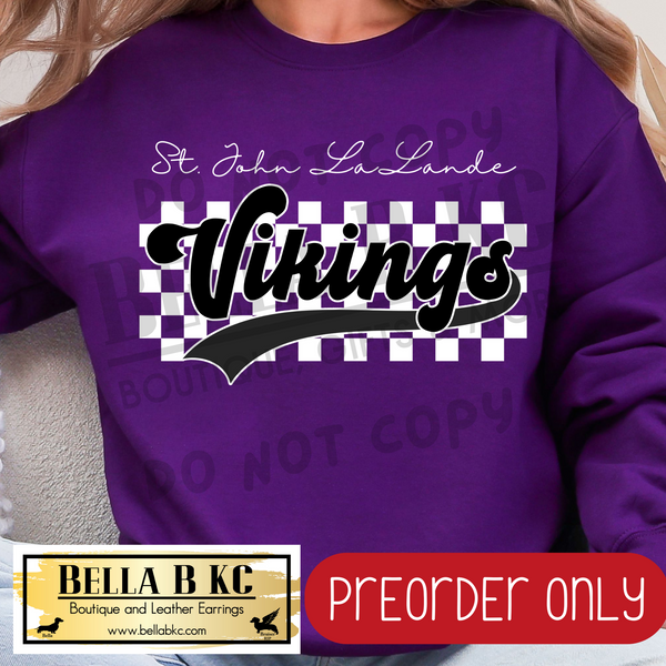 **PREORDER ONLY** St. John LaLande Vikings Checkered B/W Mascot - Tee or Sweatshirt - 1 Week Turn Around from Date of Order