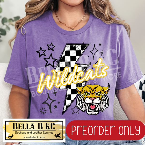 **PREORDER ONLY** Wildcats Checkered Bolt - Tee or Sweatshirt - 1 Week Turn Around from Date of Order