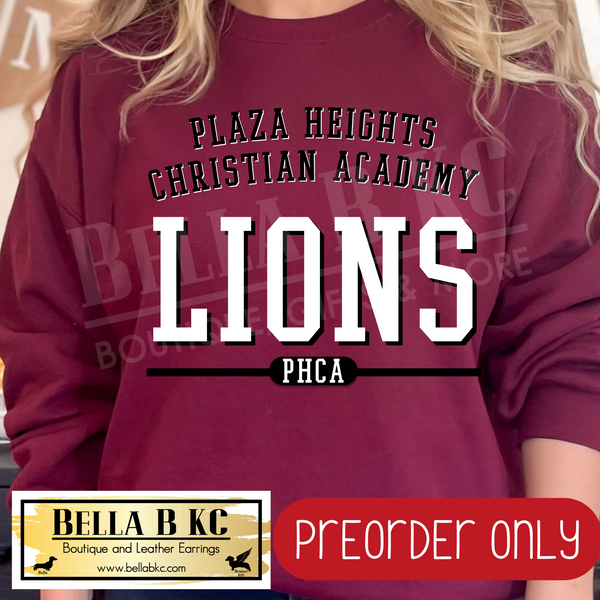 **PREORDER ONLY** Plaza Heights Christian Academy PHCA Simple Athletic Font - Tee or Sweatshirt - 1 Week Turn Around from Date of Order