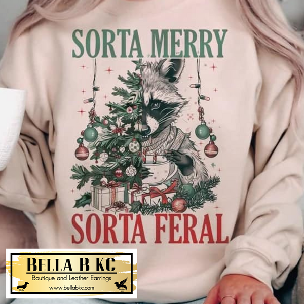 Christmas - Sorta Merry Sorta Feral Raccoon *GLITTER INFUSED PRINT* Tee or Sweatshirt