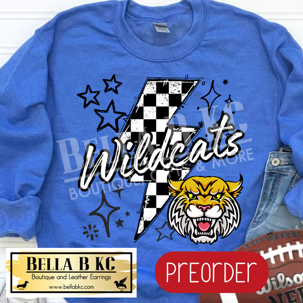 **PREORDER ONLY** Wildcats V2 Checkered Bolt - Tee or Sweatshirt - 1 Week Turn Around from Date of Order