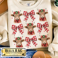 Christmas - Coquette Christmas Cow Bow *GLITTER INFUSED PRINT* Tee or Sweatshirt