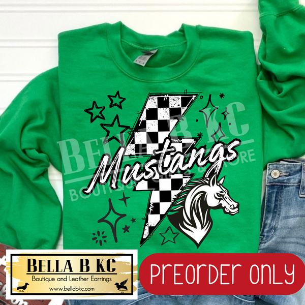 **PREORDER ONLY** Mustangs Checkered Bolt - Tee or Sweatshirt - 1 Week Turn Around from Date of Order