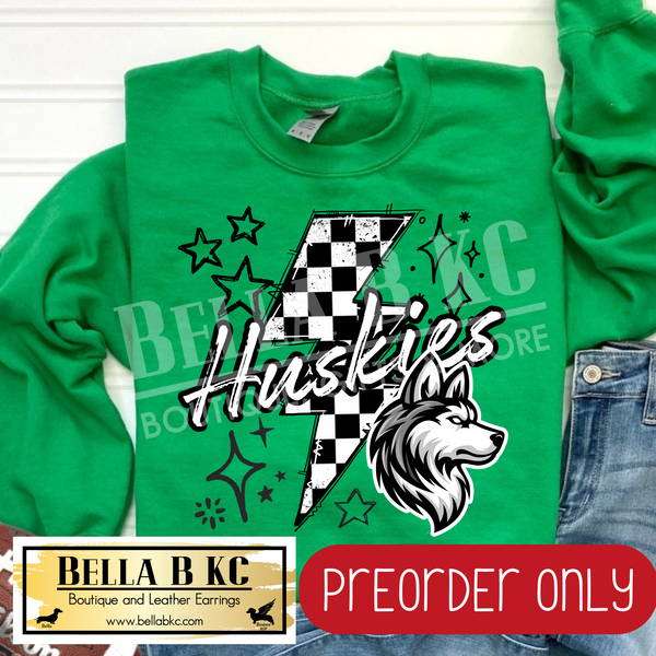 **PREORDER ONLY** Huskies Checkered Bolt - Tee or Sweatshirt - 1 Week Turn Around from Date of Order