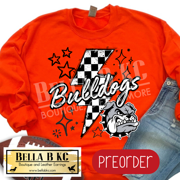 **PREORDER ONLY** Bulldogs Checkered Bolt - Tee or Sweatshirt - 1 Week Turn Around from Date of Order