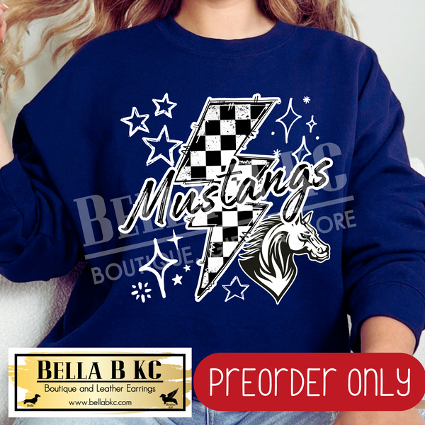 **PREORDER ONLY** Mustangs V2 for Dark Colors Checkered Bolt - Tee or Sweatshirt - 1 Week Turn Around from Date of Order