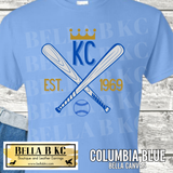Kansas City Baseball Est 1969 Crossed Bats Tee or Sweatshirt