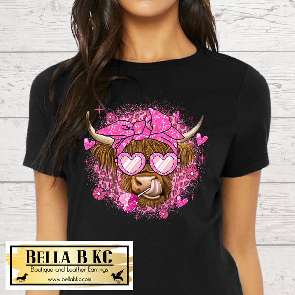 Valentine - Pink Highland Cow Tee or Sweatshirt