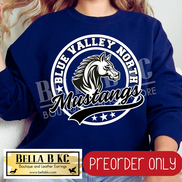 **PREORDER ONLY** Mustangs V2 for Dark Colors Round Star Mascot - Tee or Sweatshirt - 1 Week Turn Around from Date of Order