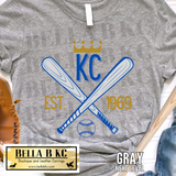 Kansas City Baseball Est 1969 Crossed Bats Tee or Sweatshirt