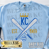 Kansas City Baseball Est 1969 Crossed Bats Tee or Sweatshirt