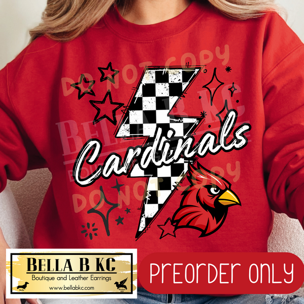 **PREORDER ONLY** Cardinals Checkered Bolt - Tee or Sweatshirt - 1 Week Turn Around from Date of Order
