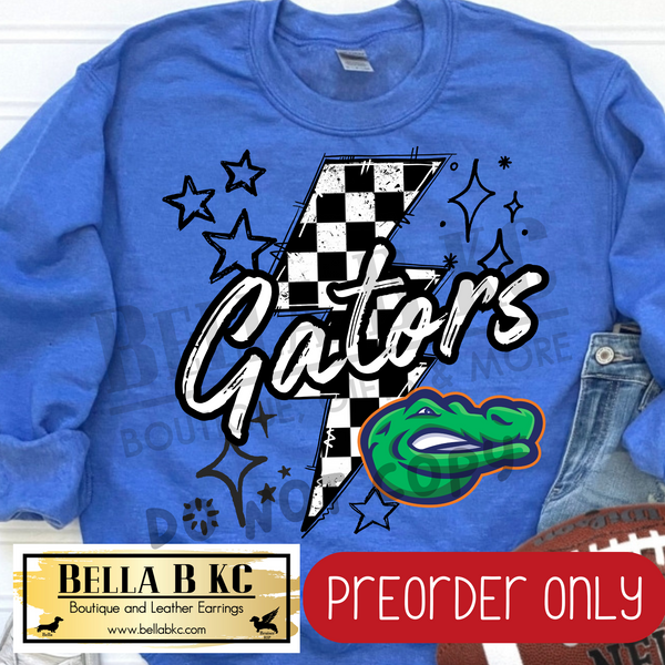 **PREORDER ONLY** Gators Checkered Bolt - Tee or Sweatshirt - 1 Week Turn Around from Date of Order