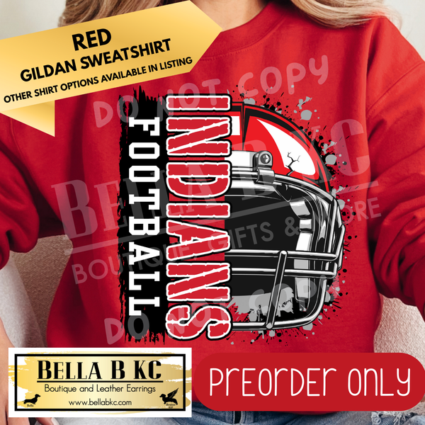 **PREORDER ONLY** Indians Football Split Helmet - Tee or Sweatshirt - 1 Week Turn Around from Date of Order