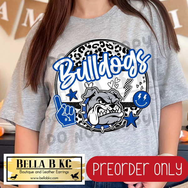 **PREORDER ONLY** Bulldogs Cute Leopard Circle BLUE - Tee or Sweatshirt - 1 Week Turn Around from Date of Order