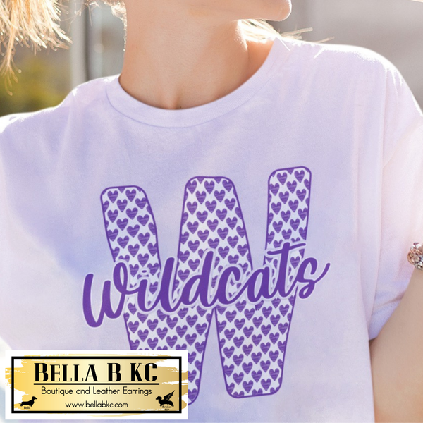 Wildcats W with Hearts - Purple Print - Tee or Sweatshirt