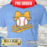 **PREORDER ONLY 1 WEEK TAT** Bananas Baseball Coquette Bow Tee or Sweatshirt