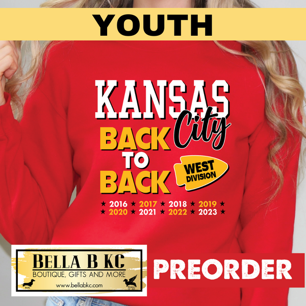YOUTH Kansas City Football Back to Back West Champs Tee or Sweatshirt
