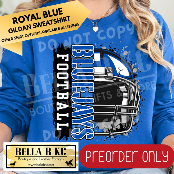 **PREORDER ONLY** Bluejays Football Split Helmet - Tee or Sweatshirt - 1 Week Turn Around from Date of Order