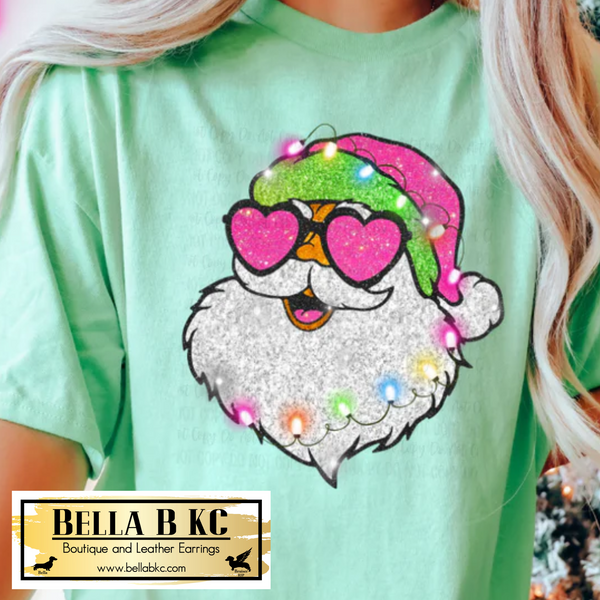 Christmas - Pink Groovy Santa *FAUX GLITTER* V2 Tee or Sweatshirt