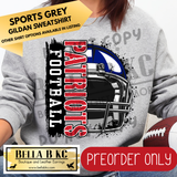 **PREORDER ONLY** Patriots Football Split Helmet - Tee or Sweatshirt - 1 Week Turn Around from Date of Order