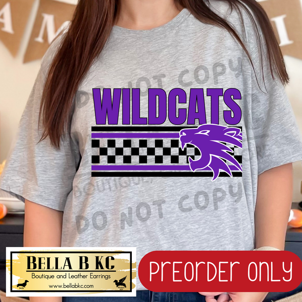 **PREORDER ONLY** Wildcats Checkered Lines Mascot Tee or Sweatshirt - 1 Week Turn Around from Date of Order