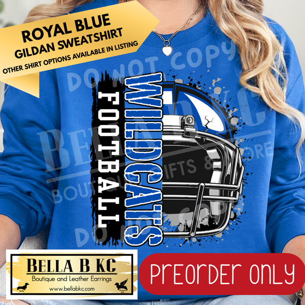 **PREORDER ONLY** Wildcats BLUE Football Split Helmet - Tee or Sweatshirt - 1 Week Turn Around from Date of Order