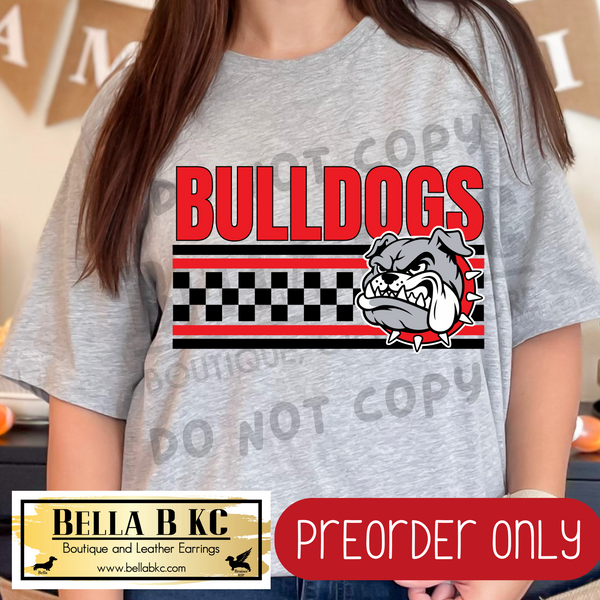 **PREORDER ONLY** Bulldogs RED Checkered Lines Mascot Tee or Sweatshirt - 1 Week Turn Around from Date of Order