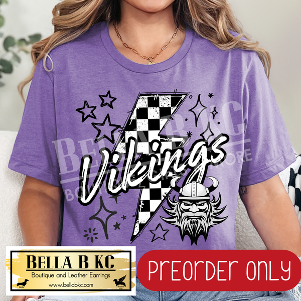 **PREORDER ONLY** Vikings Checkered Bolt - Tee or Sweatshirt - 1 Week Turn Around from Date of Order