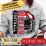**PREORDER ONLY** Mules (RED) Football Split Helmet - Tee or Sweatshirt - 1 Week Turn Around from Date of Order