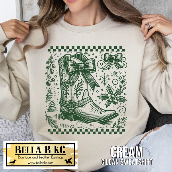 Christmas - Checkered Cowboy Boot Tee or Sweatshirt