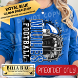 **PREORDER ONLY** Mules (BLUE) Football Split Helmet - Tee or Sweatshirt - 1 Week Turn Around from Date of Order