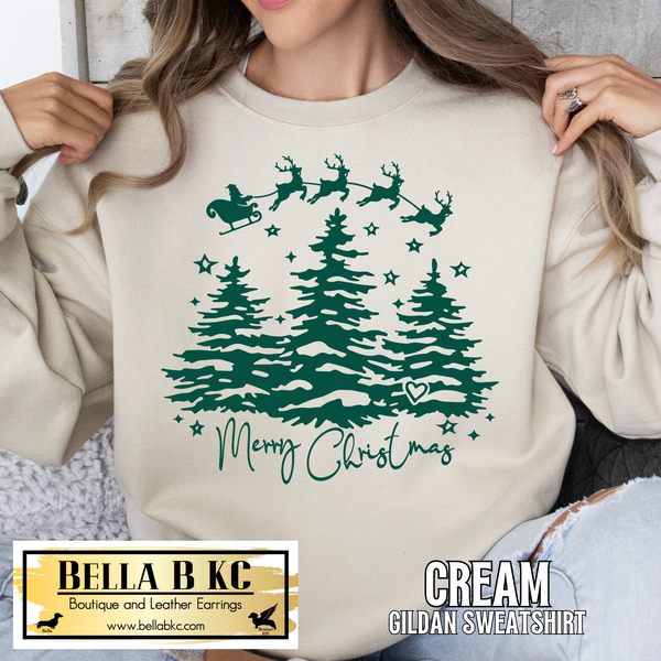 Christmas - Merry Christmas Pine Trees and Santa Tee or Sweatshirt