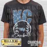 Kansas City Baseball **FAUX Sequin* V1 Tee or Sweatshirt