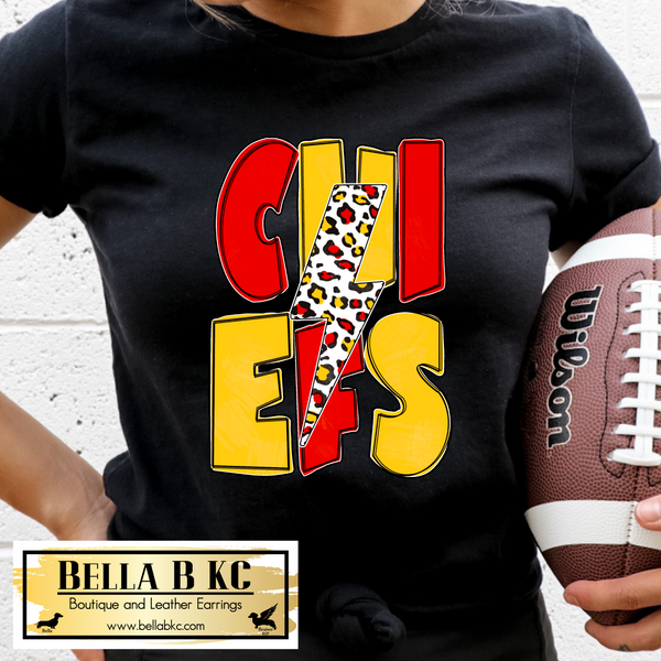 Kansas City Football Leopard Bolt Stacked Tee or Sweatshirt