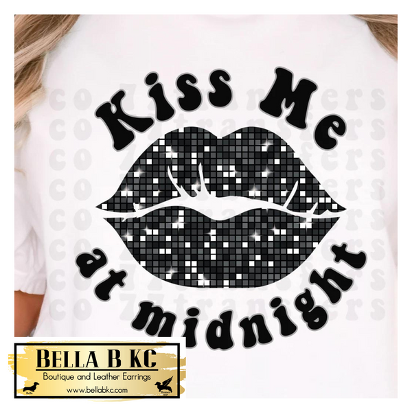 New Year's Eve - Kiss Me at Midnight Faux Sequins Tee or Sweatshirt