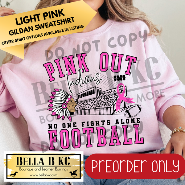 **PREORDER ONLY** Indians Pink Out Football Bleachers - Tee or Sweatshirt - 1 Week Turn Around from Date of Order