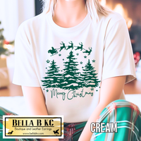 Christmas - Merry Christmas Pine Trees and Santa Tee or Sweatshirt