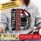 **PREORDER ONLY** Broncos Football Split Helmet - Tee or Sweatshirt - 1 Week Turn Around from Date of Order