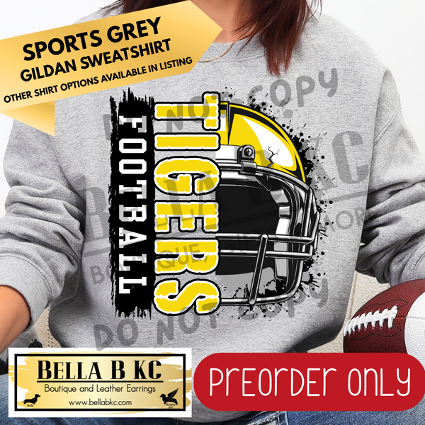 **PREORDER ONLY** Tigers Football Split Helmet - Tee or Sweatshirt - 1 Week Turn Around from Date of Order