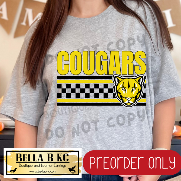**PREORDER ONLY** Cougars Checkered Lines Mascot Tee or Sweatshirt - 1 Week Turn Around from Date of Order