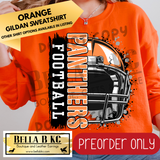 **PREORDER ONLY** Panthers (Orange) Football Split Helmet - Tee or Sweatshirt - 1 Week Turn Around from Date of Order