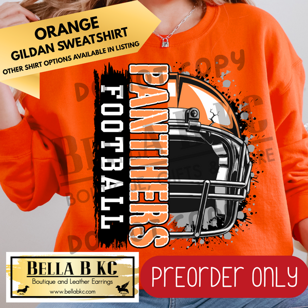 **PREORDER ONLY** Panthers (Orange) Football Split Helmet - Tee or Sweatshirt - 1 Week Turn Around from Date of Order