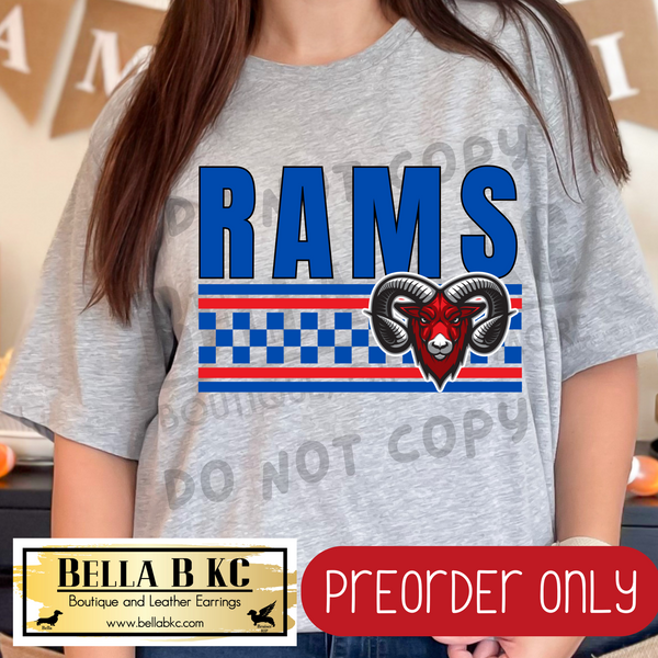 **PREORDER ONLY** Rams Checkered Lines Mascot Tee or Sweatshirt - 1 Week Turn Around from Date of Order