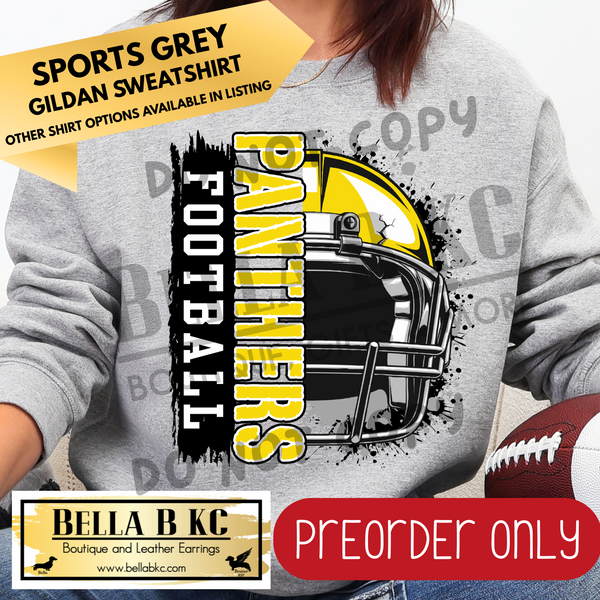 **PREORDER ONLY** Panthers (Yellow) Football Split Helmet - Tee or Sweatshirt - 1 Week Turn Around from Date of Order