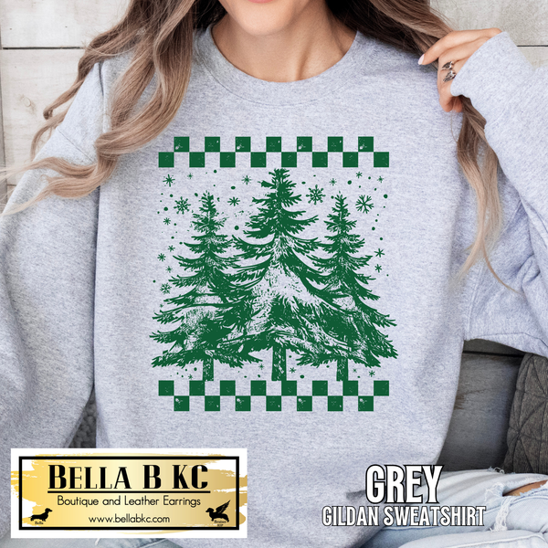 Christmas - Checkered Pine Trees Tee or Sweatshirt