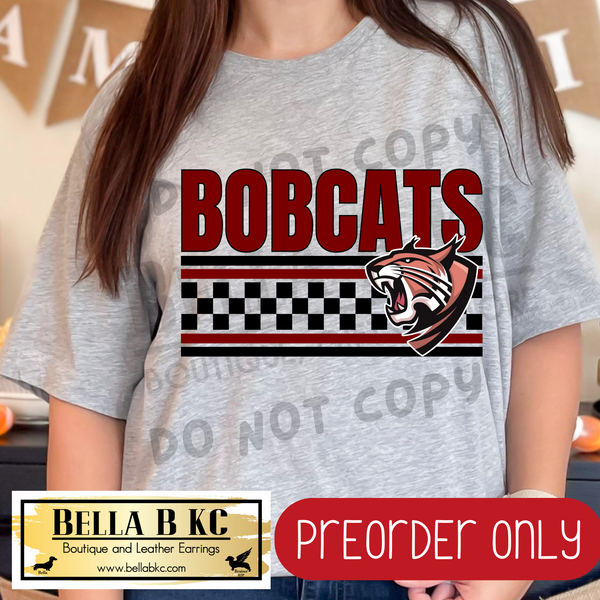 **PREORDER ONLY** Bobcats Checkered Lines Mascot Tee or Sweatshirt - 1 Week Turn Around from Date of Order