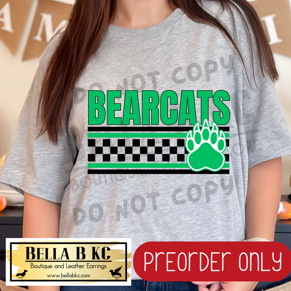 **PREORDER ONLY** Bearcats Checkered Lines Mascot Tee or Sweatshirt - 1 Week Turn Around from Date of Order